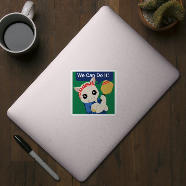 Pickleball Cat We can do it Pickleball Sticker TeePublic